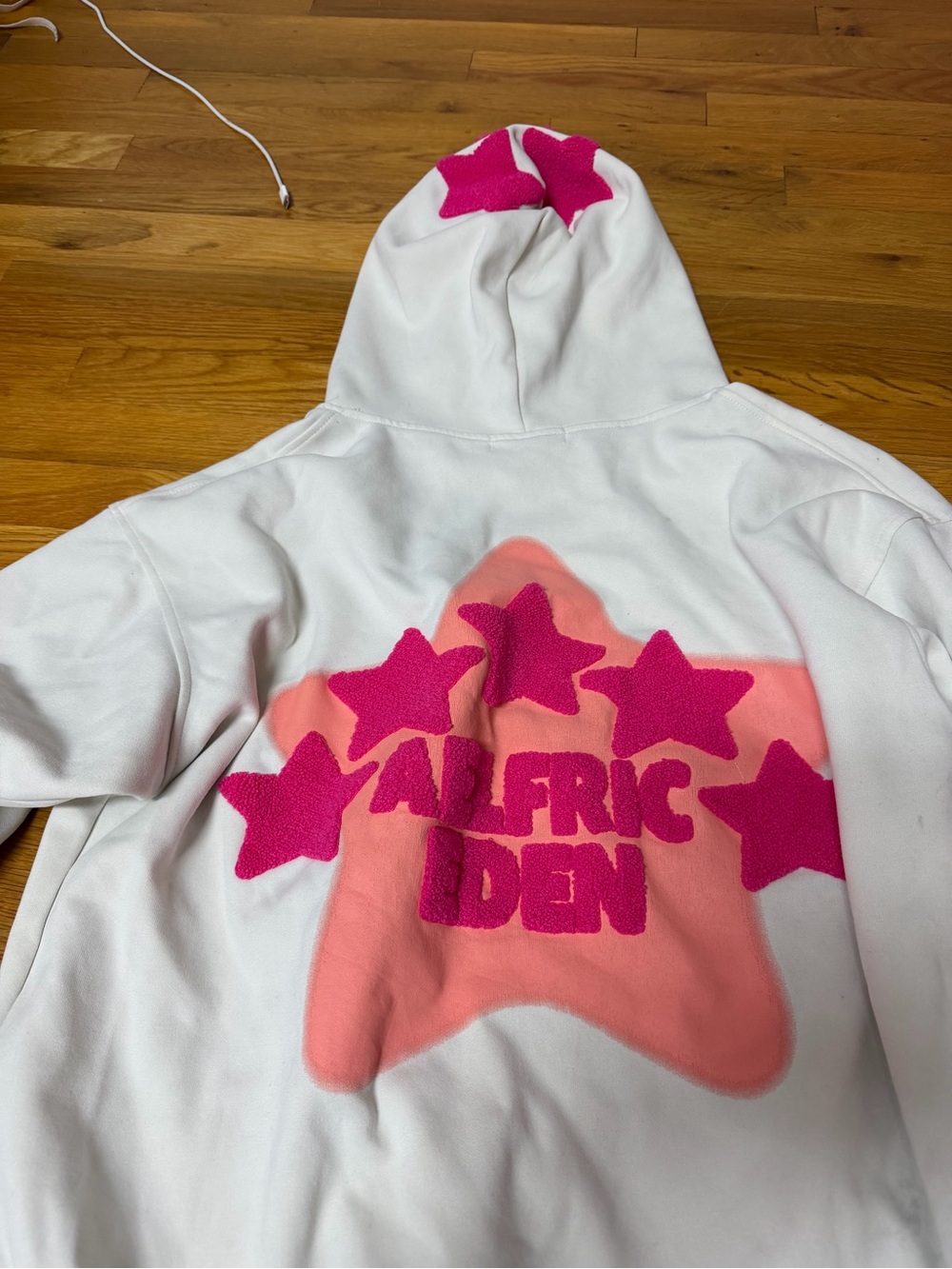 White Hoodie with Pink Star Graphic -